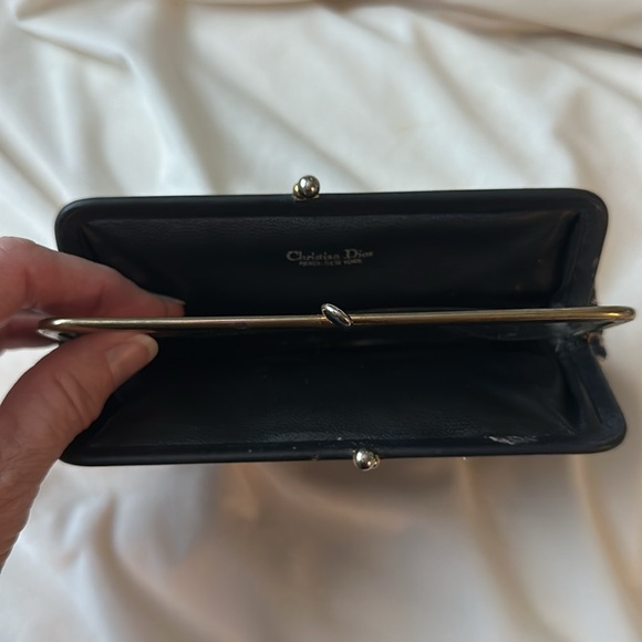 DIOR Navy Blue trotter Kiss lock Dual compartment pouch Cosmetic Bag 8inx5in - Picture 6 of 10